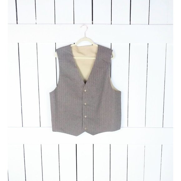 Vintage tan beige pin striped mens suit vest / formal mens vest - Picture 1 of 3